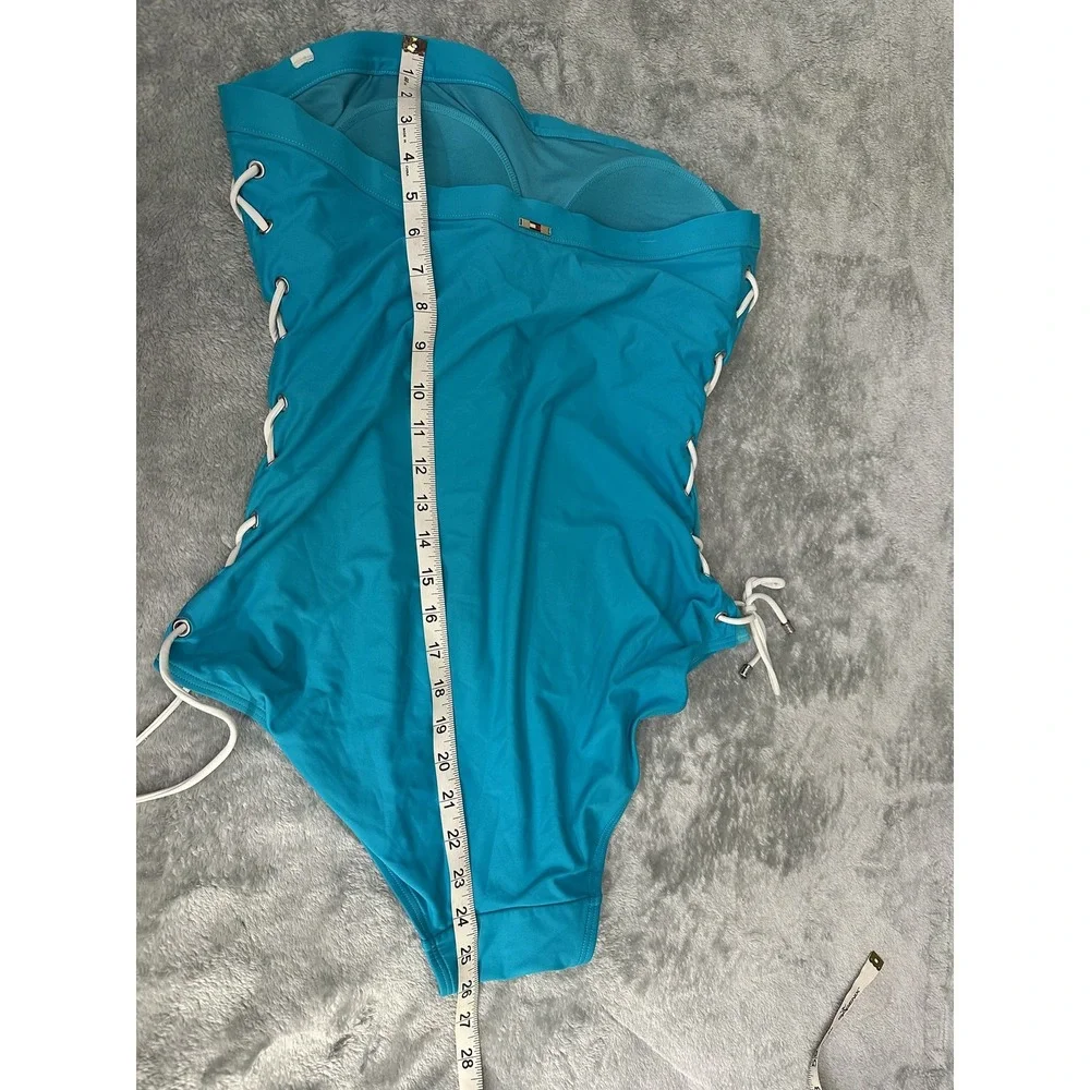 Tommy Hilfiger Swimsuit Womens 16 Blue One Piece Lace Up‎ Bandeau Strapless Swim
